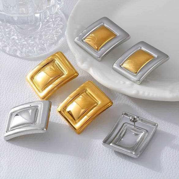 Wholesale 316L Stainless Steel Rectangular Geometric Pvd Gold Plated Earrings For Women