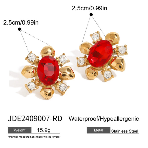 Wholesale Stainless Steel Red Agate Earrings With Zircon Geometric Style Electroplated For Women