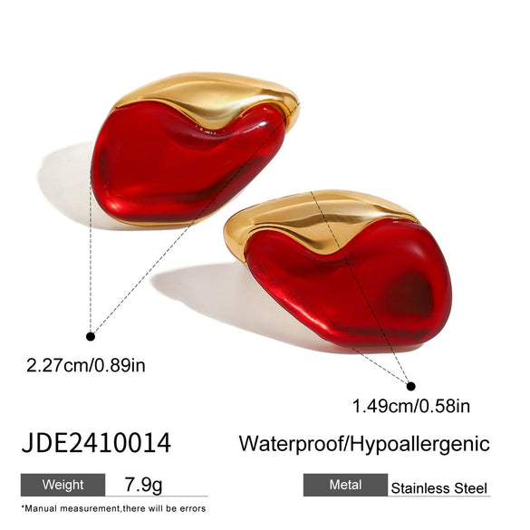 Wholesale Stainless Steel Red Agate Earrings With Zircon Geometric Style Electroplated For Women