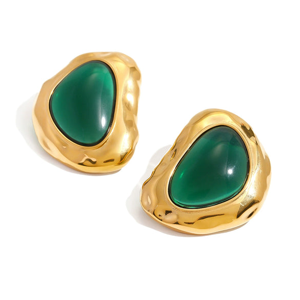 Wholesale Stainless Steel Resin Retro Earrings With Geometric Style And Electroplating