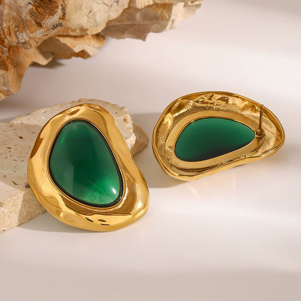 Wholesale Stainless Steel Resin Retro Earrings With Geometric Style And Electroplating