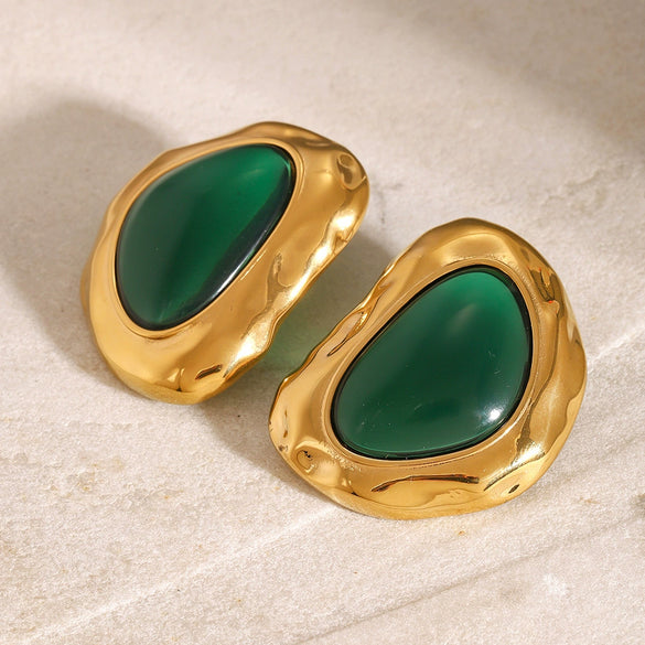 Wholesale Stainless Steel Resin Retro Earrings With Geometric Style And Electroplating