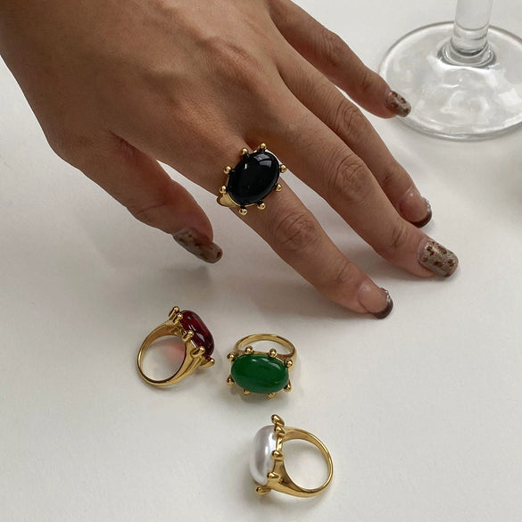 Wholesale Stainless Steel Retro Agate Ring With Geometric Design And Electroplating For Women