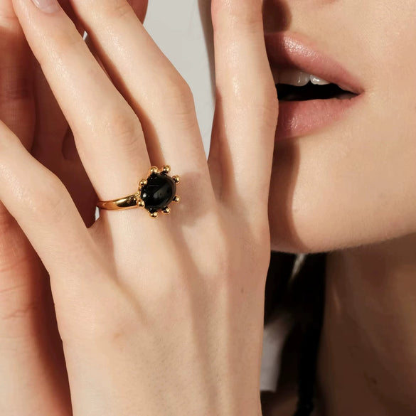 Wholesale Stainless Steel Retro Agate Ring With Geometric Design And Electroplating For Women