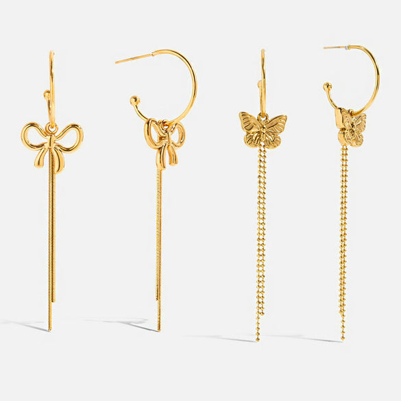 Wholesale Stainless Steel Retro Bohemian Style Cshaped Bow Tassel Earrings For Women