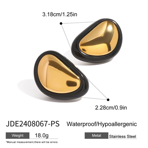 Wholesale Stainless Steel Retro Flat Round Red Geometric Earrings With Electroplating
