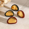 Wholesale Stainless Steel Retro Flat Round Red Geometric Earrings With Electroplating