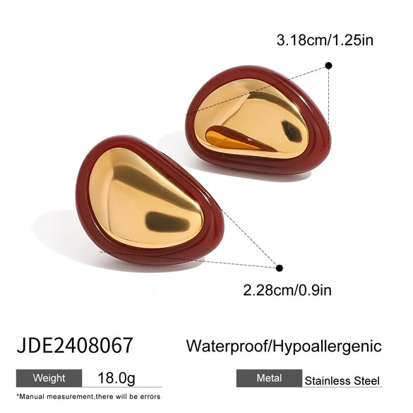 Wholesale Stainless Steel Retro Flat Round Red Geometric Earrings With Electroplating