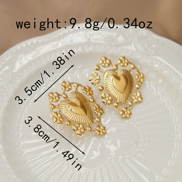 Wholesale Stainless Steel Retro Geometric Asymmetric Love Hollow Stitching Heart Shape Electroplating Women's Earrings