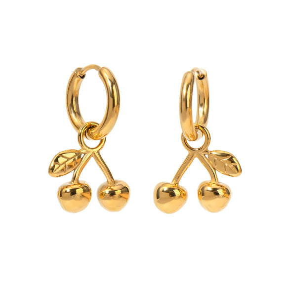 Wholesale Stainless Steel Retro Geometric Cherry Pendant Earrings Jewelry For Women
