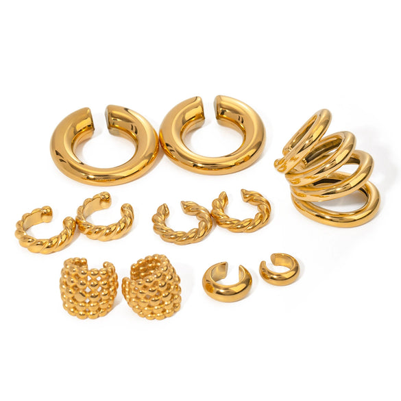 Wholesale Stainless Steel Retro Geometric Ear Clip Earrings Without Ear Holes Electroplating