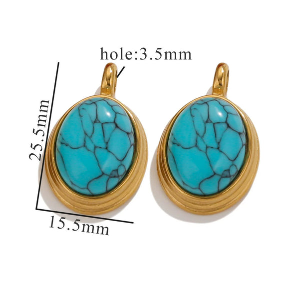 Wholesale Stainless Steel Retro Geometric Handmade Natural Stone Inlay Jewelry Pendant For Necklace And Bracelet