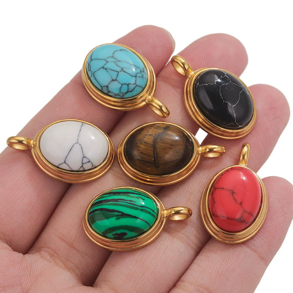 Wholesale Stainless Steel Retro Geometric Handmade Natural Stone Inlay Jewelry Pendant For Necklace And Bracelet