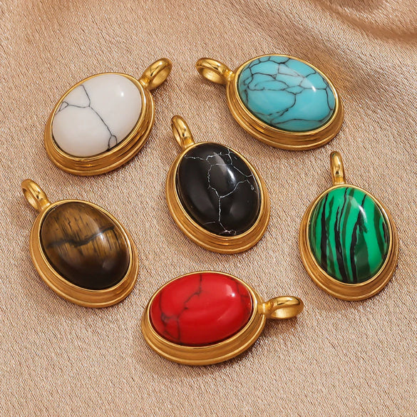 Wholesale Stainless Steel Retro Geometric Handmade Natural Stone Inlay Jewelry Pendant For Necklace And Bracelet