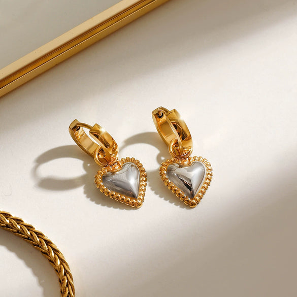Wholesale Stainless Steel Retro Geometric Heart Pendant Earrings