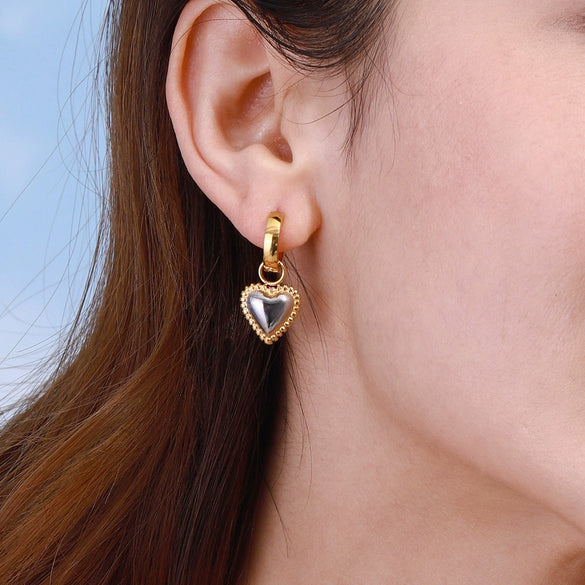 Wholesale Stainless Steel Retro Geometric Heart Pendant Earrings