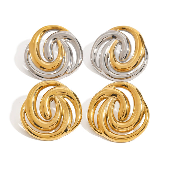 Wholesale Stainless Steel Retro Geometric Hollow Earrings With Electroplating For Women