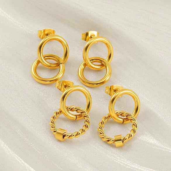 Wholesale Stainless Steel Retro Geometric Interlocking Women's Earrings With Electroplating