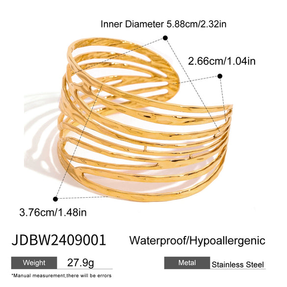 Wholesale Stainless Steel Retro Geometric Irregular Lines Hollow Bracelet With 18K Gold Electroplating For Women