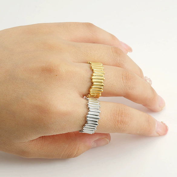 Wholesale 316L Stainless Steel Retro Geometric Irregular Ring Electroplated