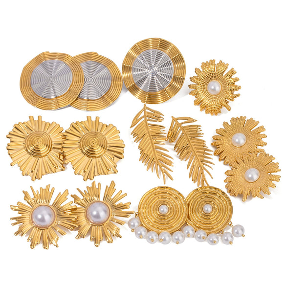 Wholesale Stainless Steel Retro Geometric Leaf Earrings Set For Women