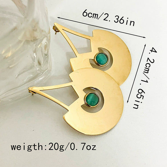 Wholesale Stainless Steel Retro Geometric Lines Emerald Long Earrings With Real Gold Electroplating