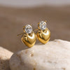 Wholesale Stainless Steel Retro Geometric Loveshaped Earrings Inlaid With White Diamond 18K Gold Antiallergic And Nonfading