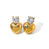 Wholesale Stainless Steel Retro Geometric Loveshaped Earrings Inlaid With White Diamond 18K Gold Antiallergic And Nonfading