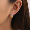 Wholesale Stainless Steel Retro Geometric Loveshaped Earrings Inlaid With White Diamond 18K Gold Antiallergic And Nonfading