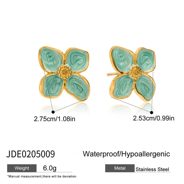 Wholesale Stainless Steel Retro Geometric Oil Drop Flower Earrings With Electroplating