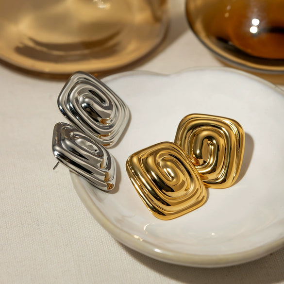 Wholesale Stainless Steel Retro Geometric Rectangular Spiral Vortex Shape Earrings Electroplating Jewelry