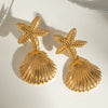 Wholesale Stainless Steel Retro Geometric Starfish Shell Pendant Earrings For Women Electroplated Jewelry