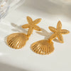 Wholesale Stainless Steel Retro Geometric Starfish Shell Pendant Earrings For Women Electroplated Jewelry