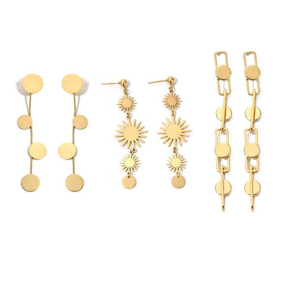 Wholesale Stainless Steel Retro Gold Round Tassel Geometric Women's Earrings With Electroplating