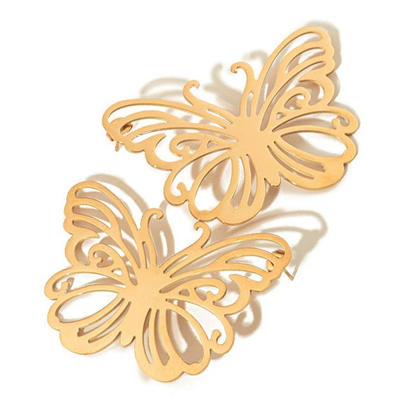 Wholesale Stainless Steel Retro Hollow Butterfly Design Heavy Industry Electroplated Real Gold Women's Earrings