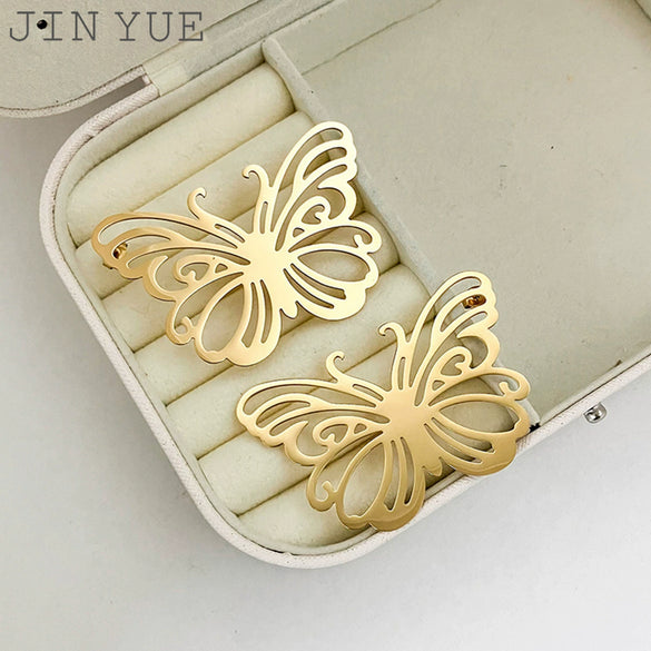 Wholesale Stainless Steel Retro Hollow Butterfly Design Heavy Industry Electroplated Real Gold Women's Earrings