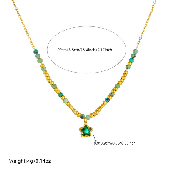 Wholesale Stainless Steel Retro Ink Beaded Gold Interval Diamond Fivepointed Star Pendant Necklace For Women With Electroplating