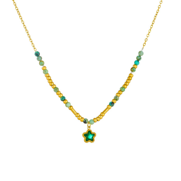 Wholesale Stainless Steel Retro Ink Beaded Gold Interval Diamond Fivepointed Star Pendant Necklace For Women With Electroplating