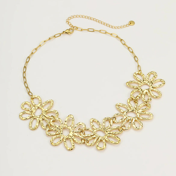 Wholesale Stainless Steel Retro Irregular Hollow Fold Flower Petal Electroplated Necklace For Women