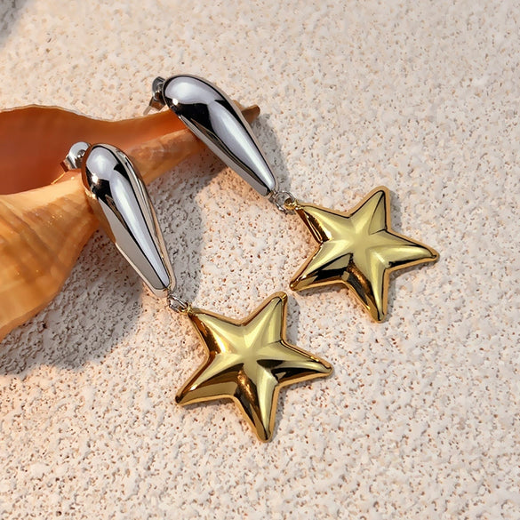 Wholesale Stainless Steel Retro Minimalist Geometric Star Earrings Electroplated