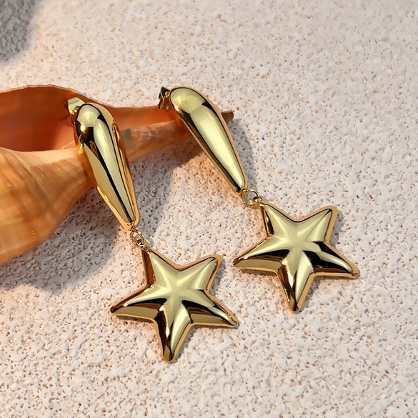 Wholesale Stainless Steel Retro Minimalist Geometric Star Earrings Electroplated