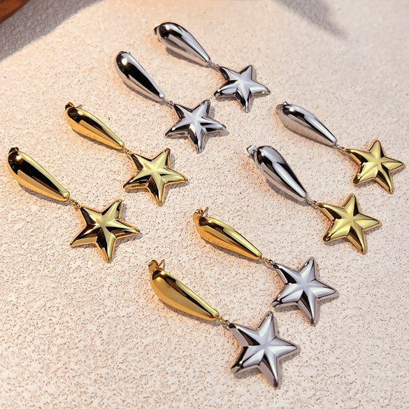 Wholesale Stainless Steel Retro Minimalist Geometric Star Earrings Electroplated