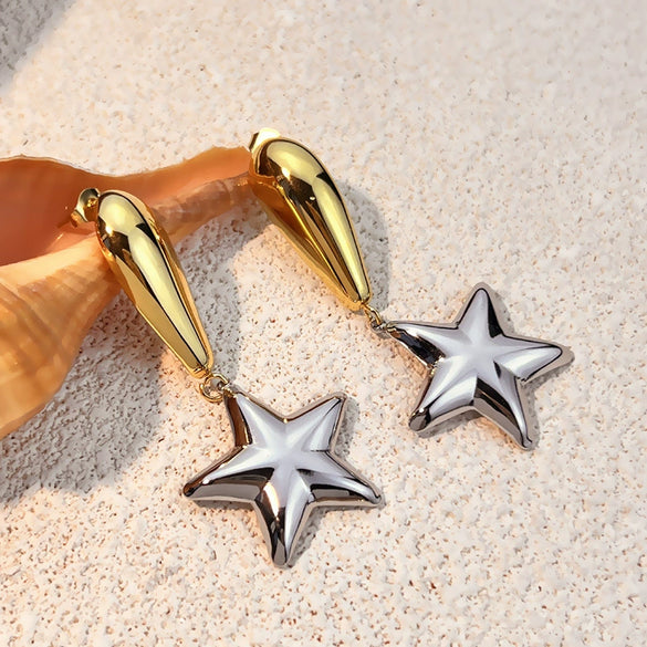 Wholesale Stainless Steel Retro Minimalist Geometric Star Earrings Electroplated