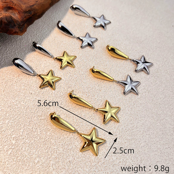 Wholesale Stainless Steel Retro Minimalist Geometric Star Earrings Electroplated