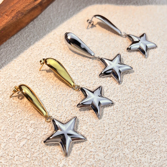 Wholesale Stainless Steel Retro Minimalist Geometric Star Earrings Electroplated