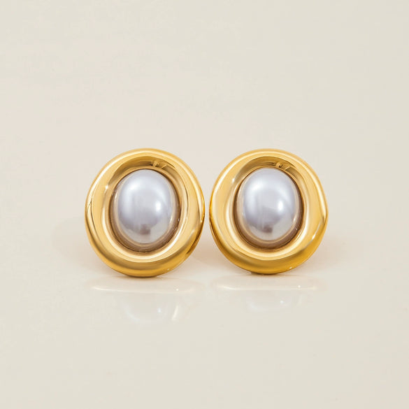 Wholesale Stainless Steel Retro Pearl Earrings For Women Geometric Electroplated