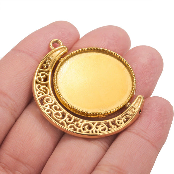 Wholesale Stainless Steel Retro Rotating Base Moon Circle Pendant Jewelry Accessories With Electroplating Treatment