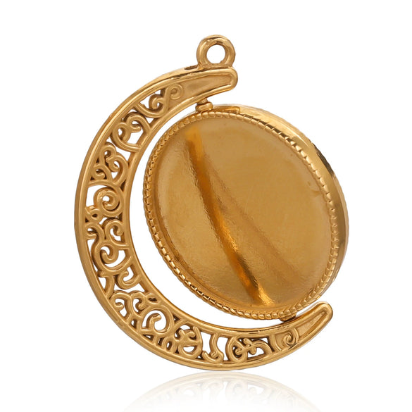 Wholesale Stainless Steel Retro Rotating Base Moon Circle Pendant Jewelry Accessories With Electroplating Treatment