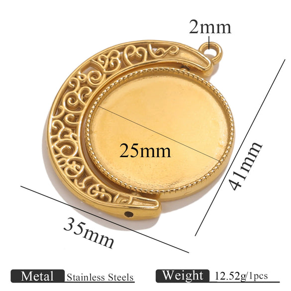 Wholesale Stainless Steel Retro Rotating Base Moon Circle Pendant Jewelry Accessories With Electroplating Treatment