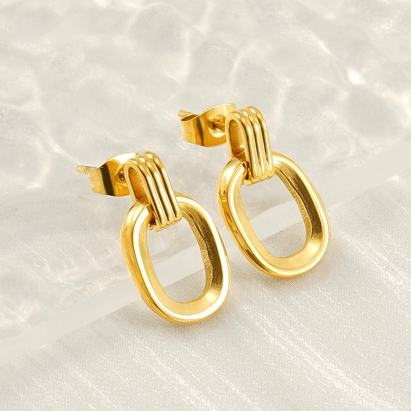 Wholesale Stainless Steel Retro Round Geometric Electroplated Women's Earrings